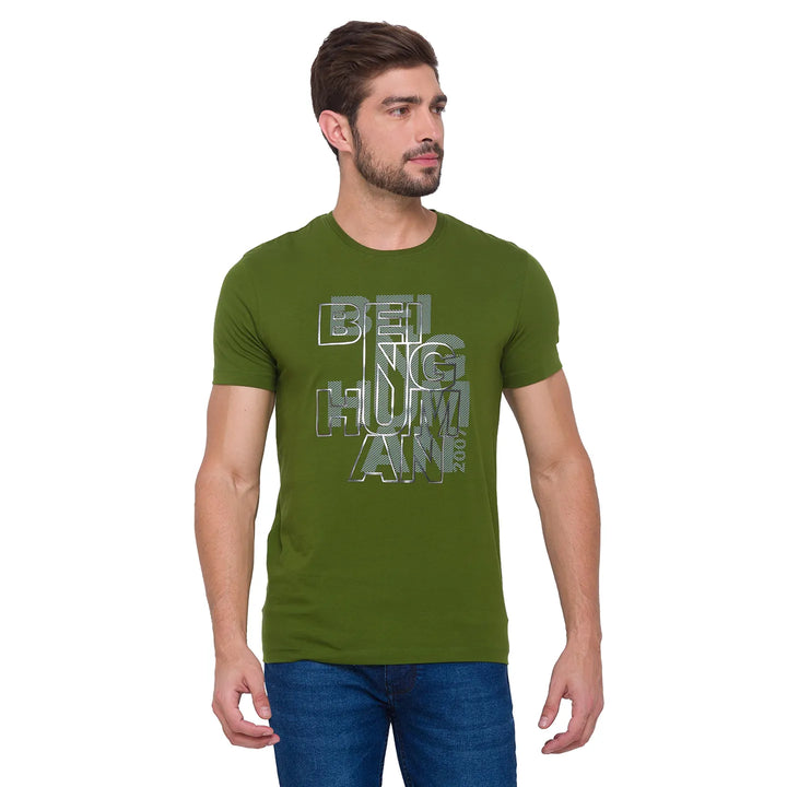 Cactus Green Regular Fit Round Neck Men's T-Shirt by Being Human Clothing