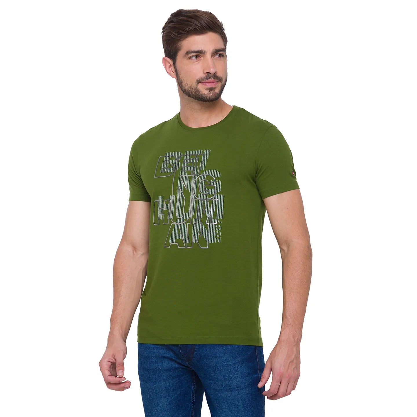Cactus Green Regular Fit Round Neck Men's T-Shirt by Being Human Clothing