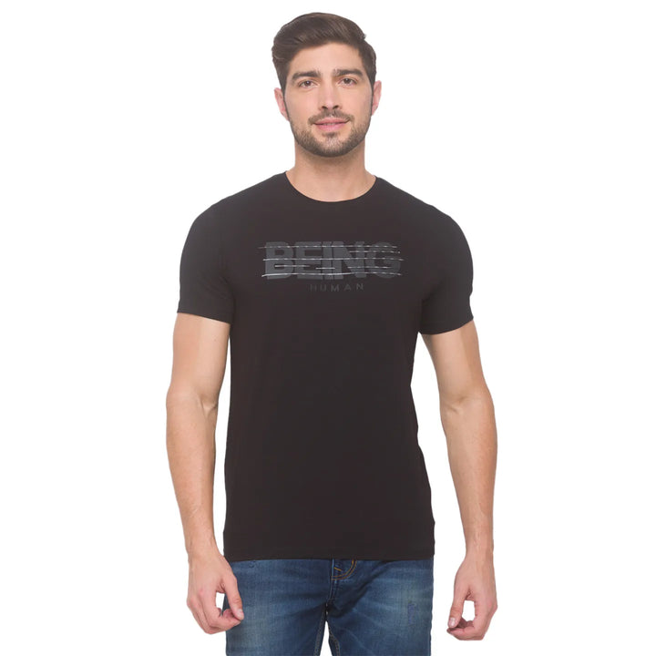 Black Regular Fit Men's Short Sleeves T-Shirt by Being Human Clothing