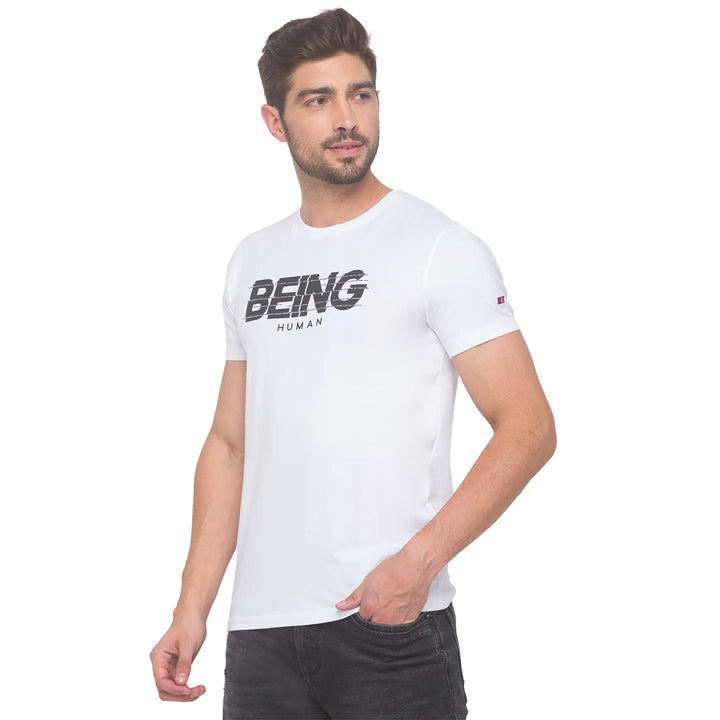 White Regular Fit Men's Short Sleeves T-Shirt by Being Human Clothing
