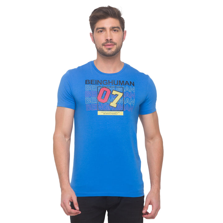 Blue Regular Fit Round Neck Men's T-shirt