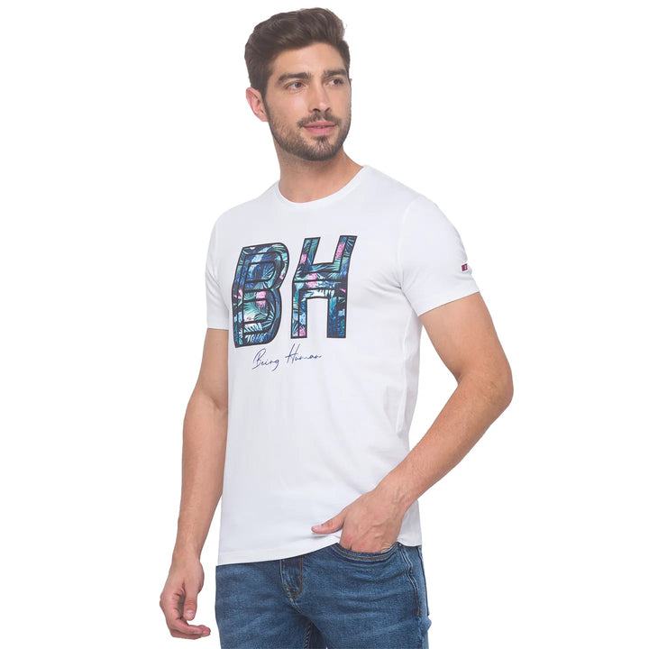 White Regular Fit Men's Short Sleeves T-Shirt by Being Human Clothing