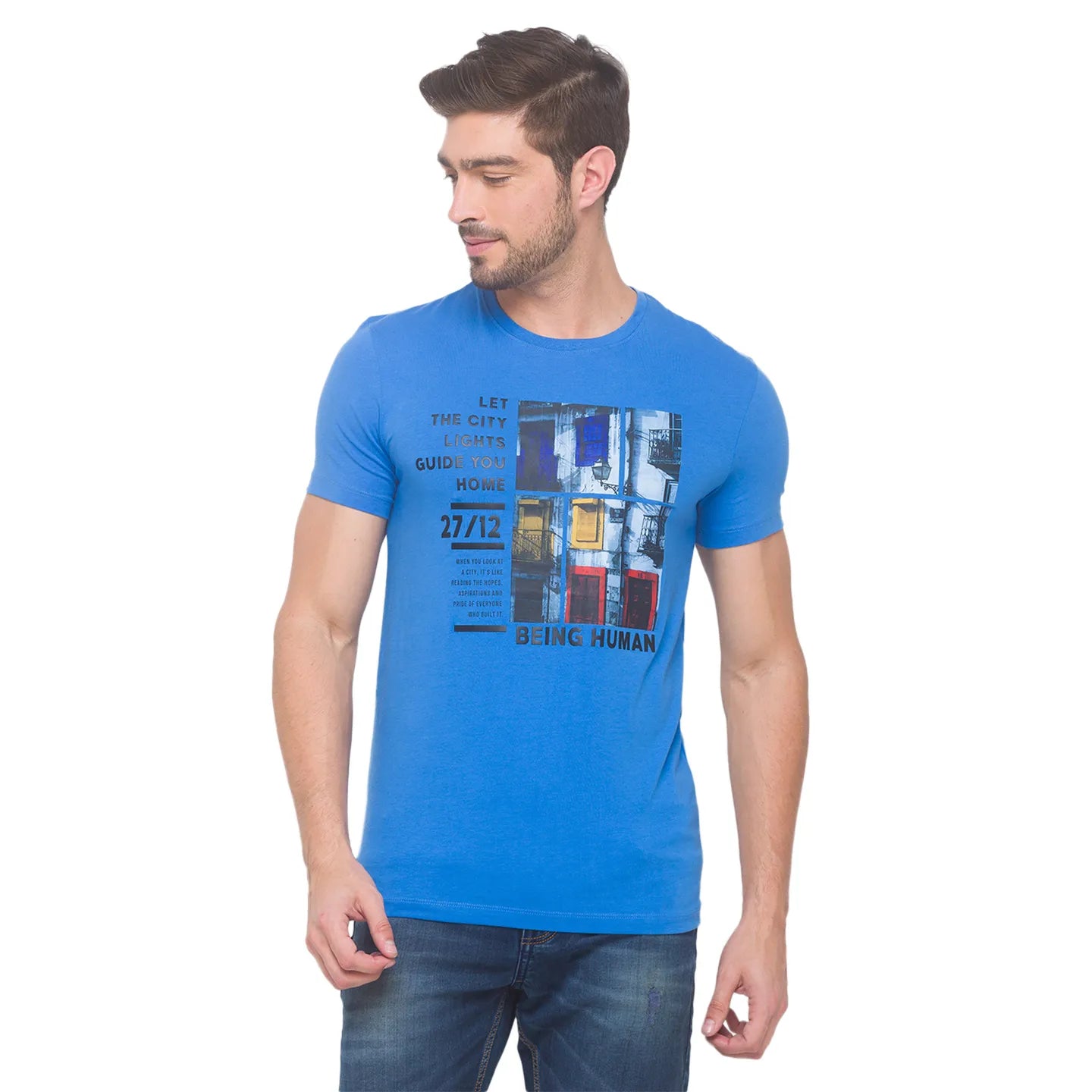 Being Human Clothing Men Regular Fit Crew Neck T-Shirts-Blue