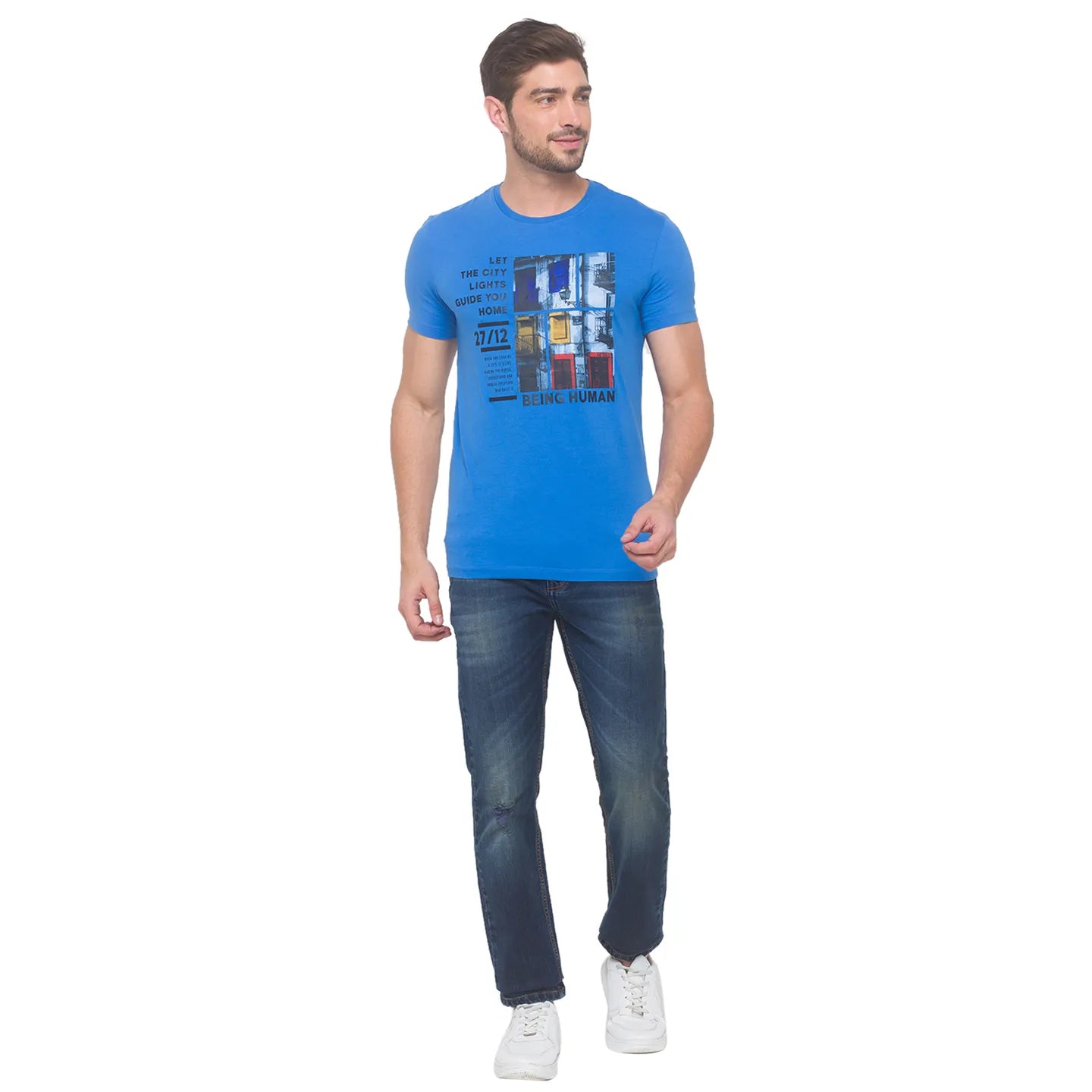 Being Human Clothing Men Regular Fit Crew Neck T-Shirts-Blue