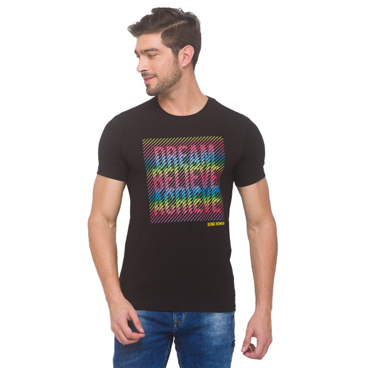 Black Regular Fit Round Neck Men's T-shirt