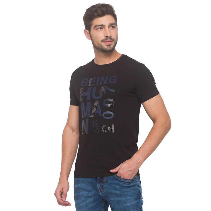 Regular Fit Black Crew Neck T-shirt -Being Human clothing