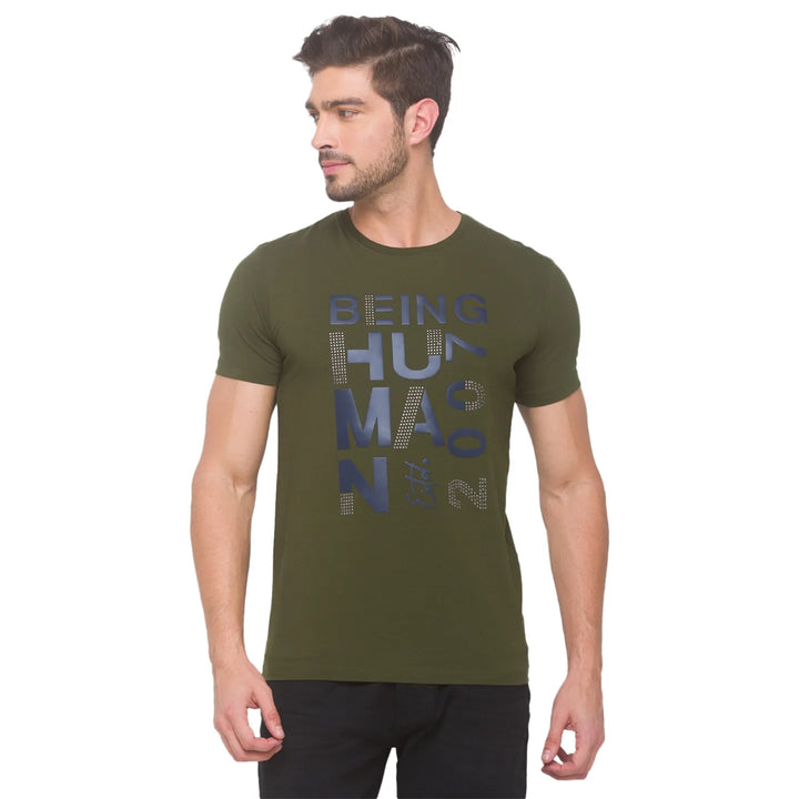 Forest Green Regular Fit Round Neck Mens' T-Shirt by Being Human Clothing