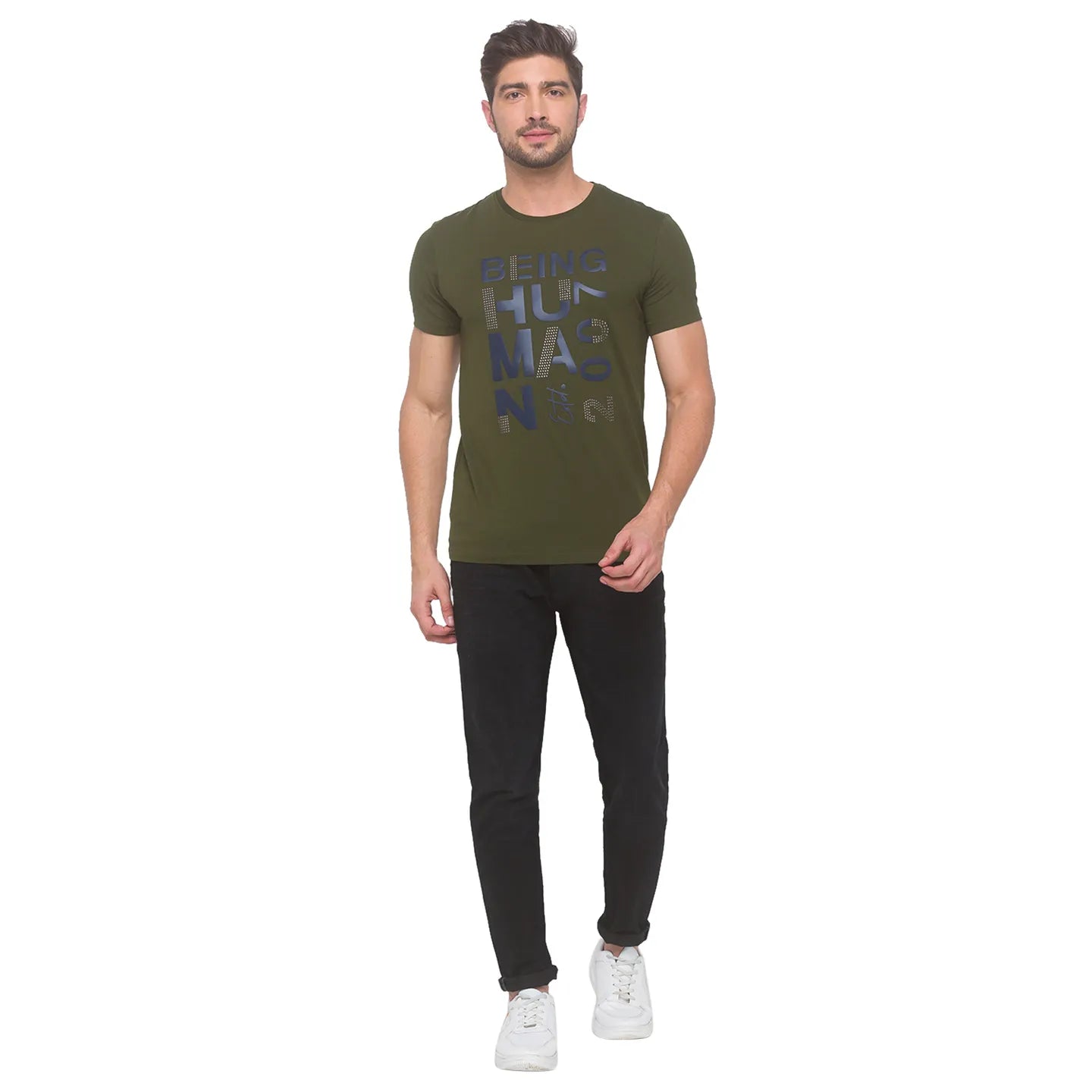Forest Green Regular Fit Round Neck Mens' T-Shirt by Being Human Clothing