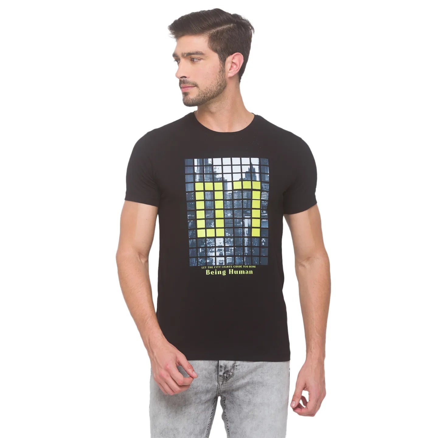 Black Regular Fit Round Neck Men's T-Shirt by Being Human Clothing