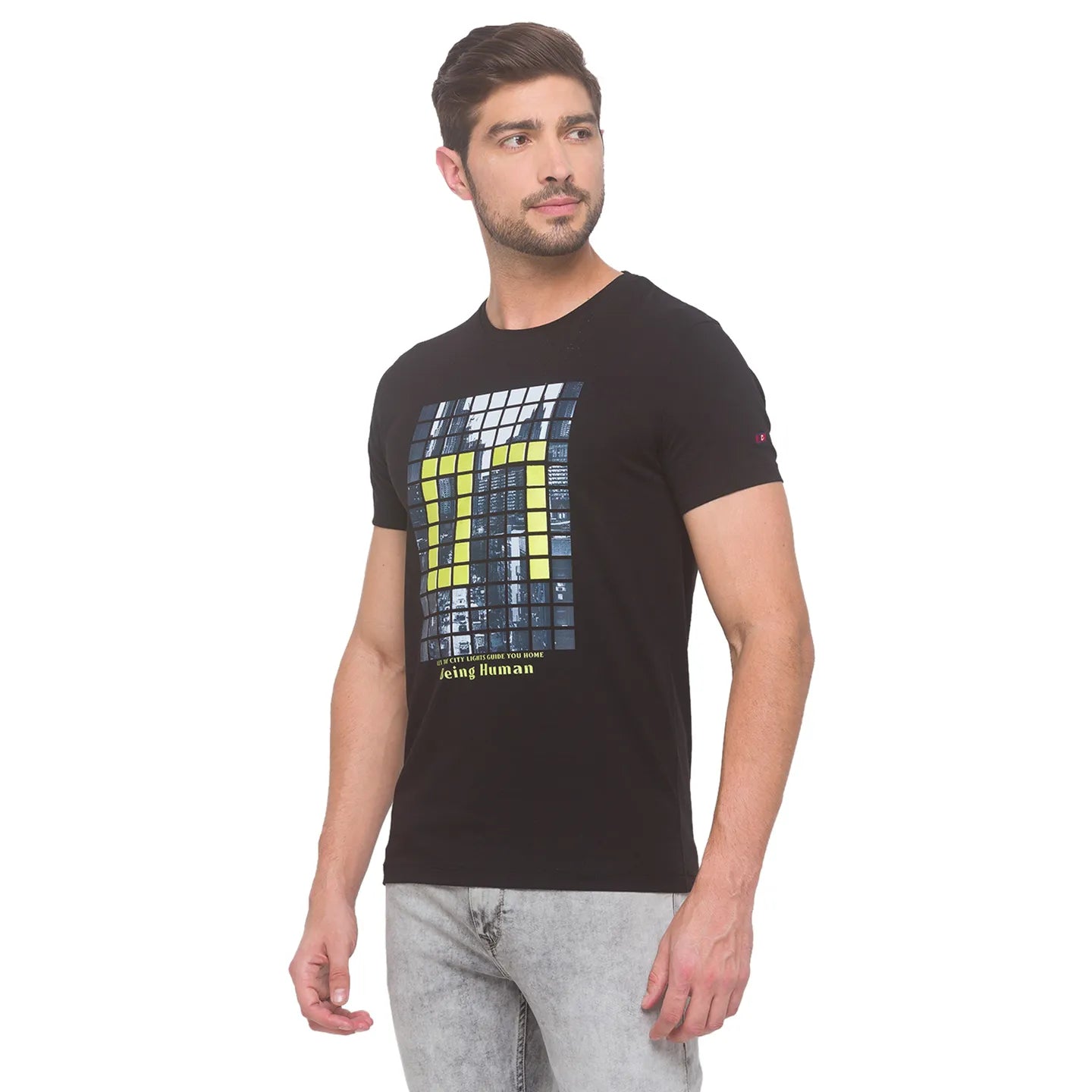 Black Regular Fit Round Neck Men's T-Shirt by Being Human Clothing