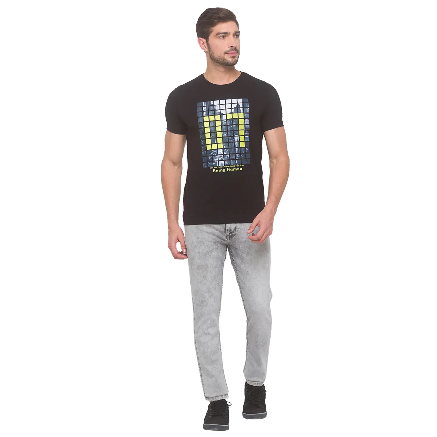 Black Regular Fit Round Neck Men's T-Shirt by Being Human Clothing