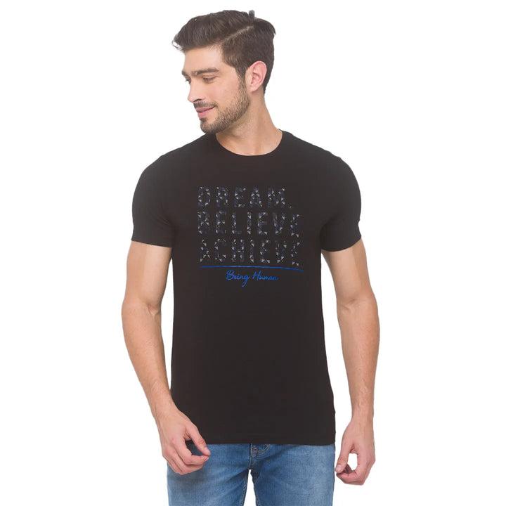 Black Regular Fit Round Neck Men's T-Shirt by Being Human Clothing