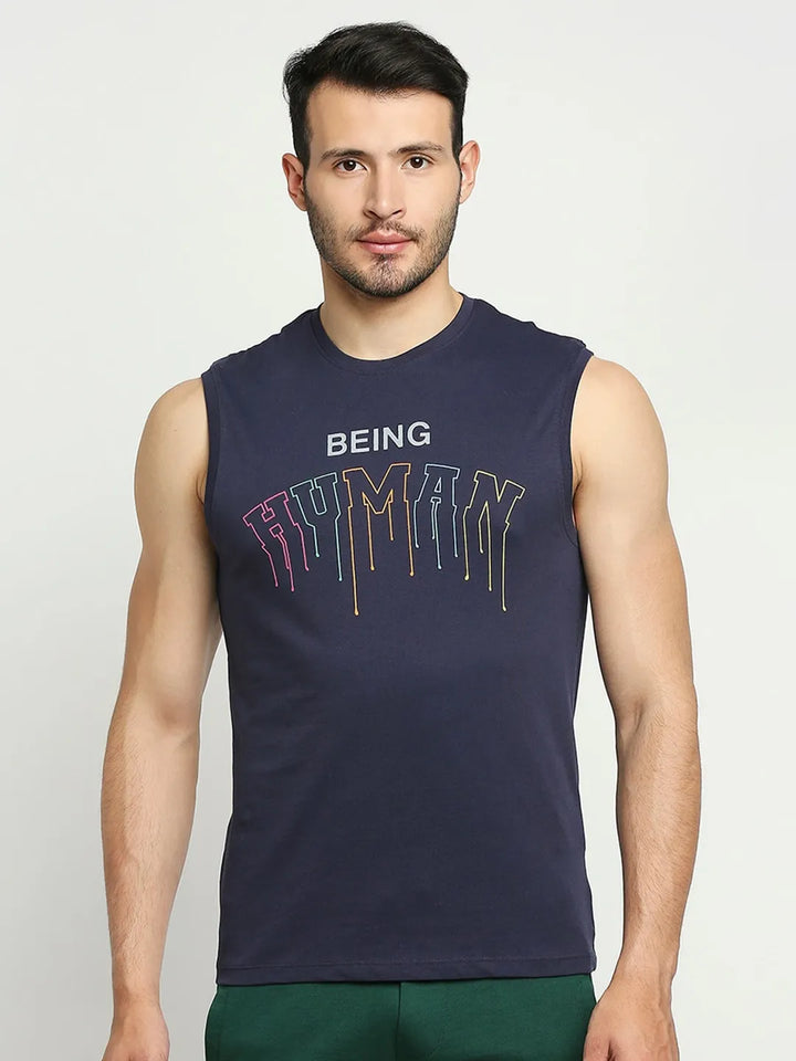 Navy Regular Fit Round Neck Men's T-Shirt by Being Human Clothing