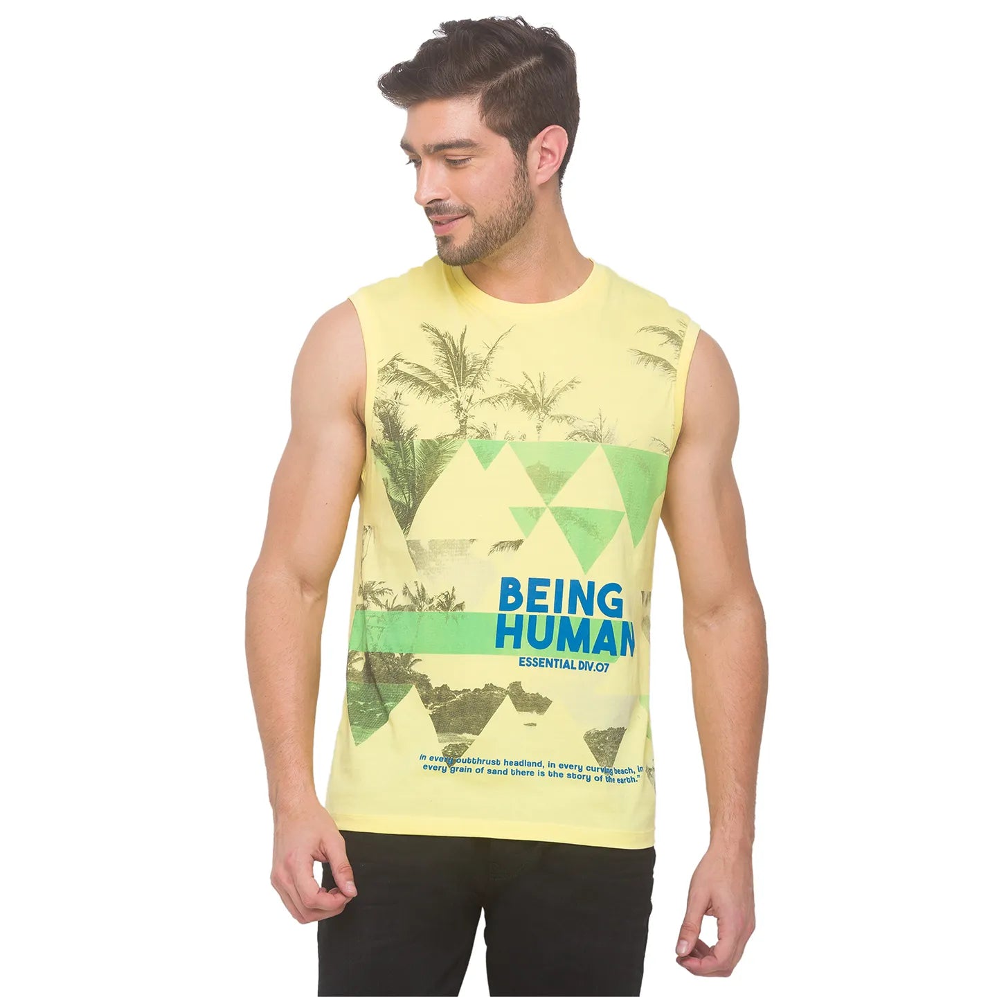 Being Human Clothing Men Regular Fit Crew Neck T-Shirts-Pale Yellow