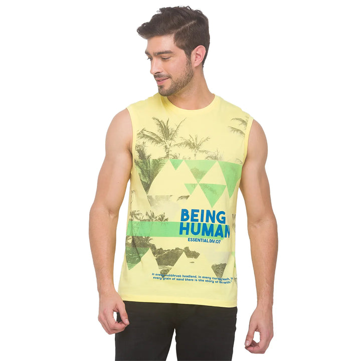 Pale Yellow Regular Fit Round Neck Men's T-Shirt by Being Human Clothing