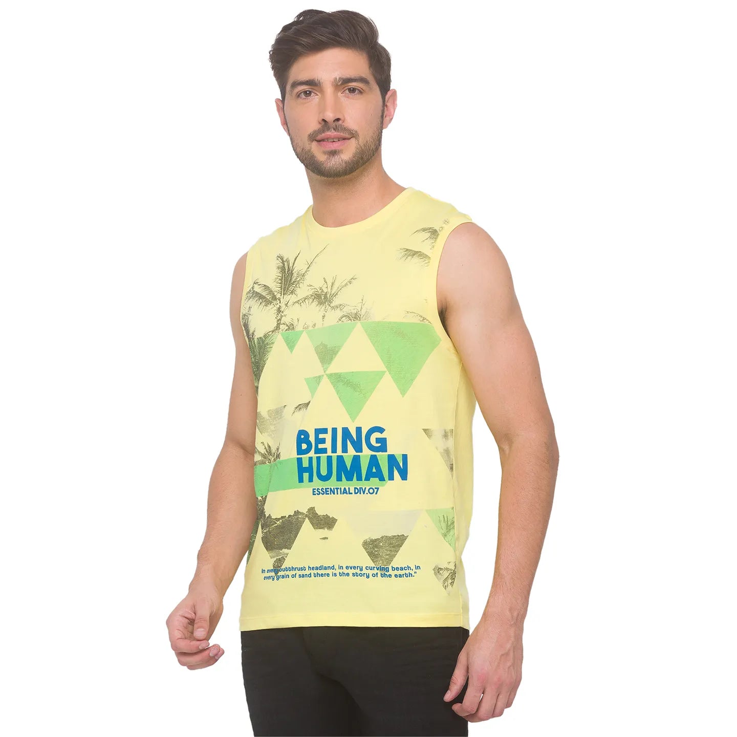 Being Human Clothing Men Regular Fit Crew Neck T-Shirts-Pale Yellow