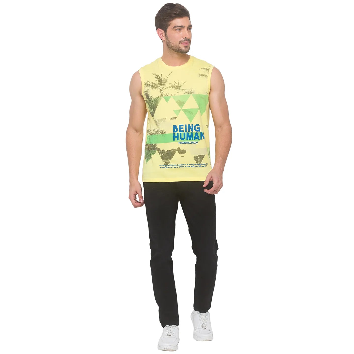 Being Human Clothing Men Regular Fit Crew Neck T-Shirts-Pale Yellow