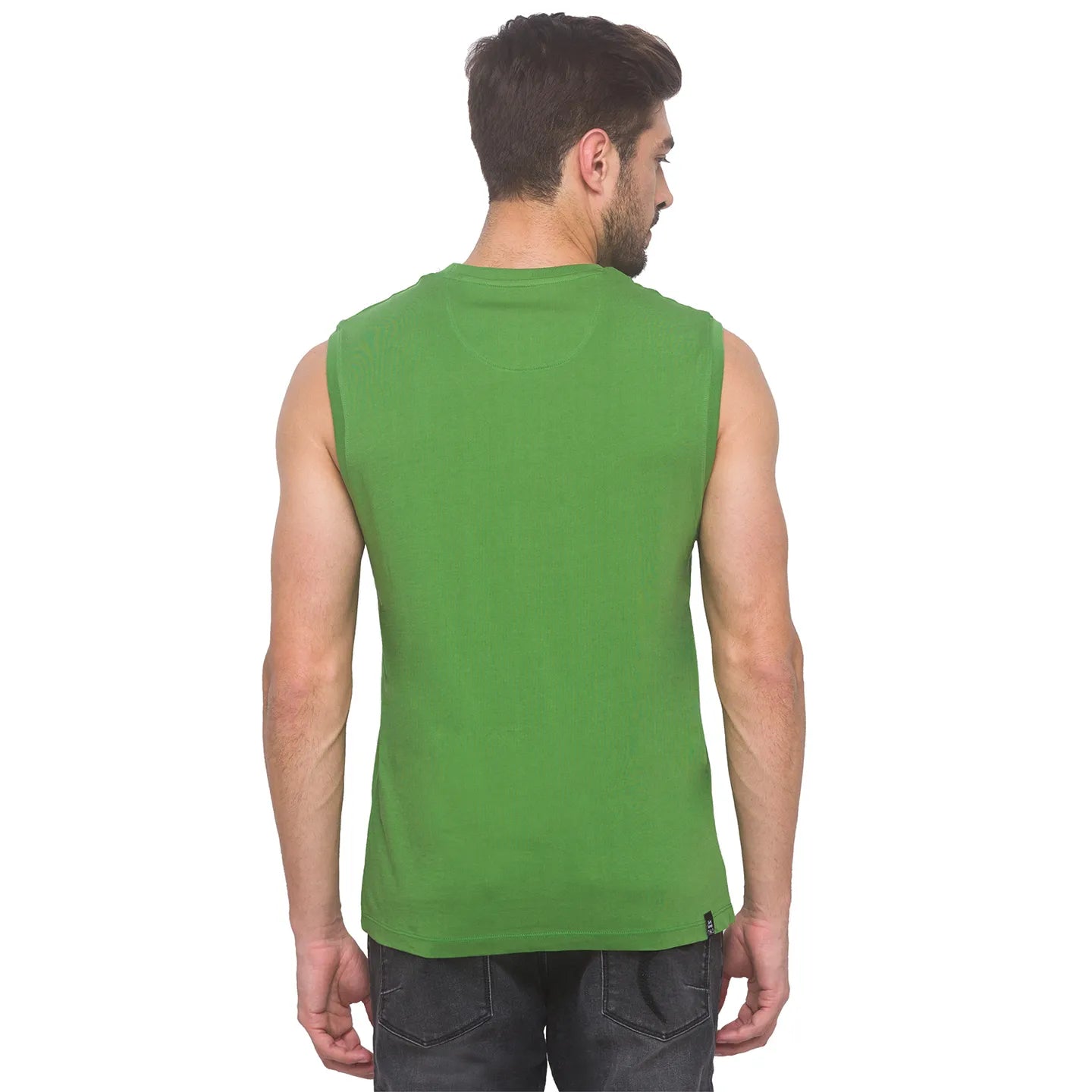 Green Regular Fit Men's Sleevesles T-Shirt by Being Human Clothing
