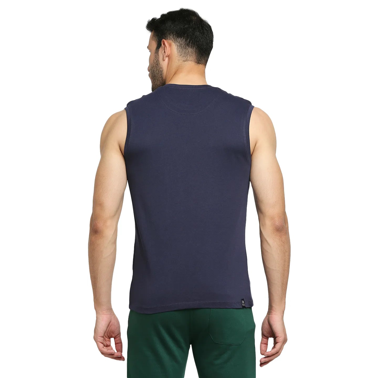 Blue Regular Fit Men's Sleevesles T-Shirt by Being Human Clothing