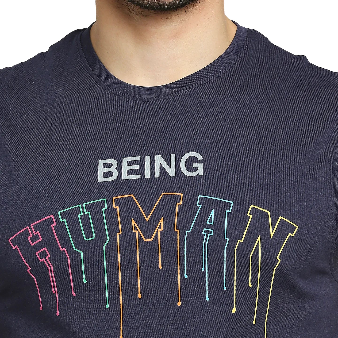 Blue Regular Fit Men's Sleevesles T-Shirt by Being Human Clothing