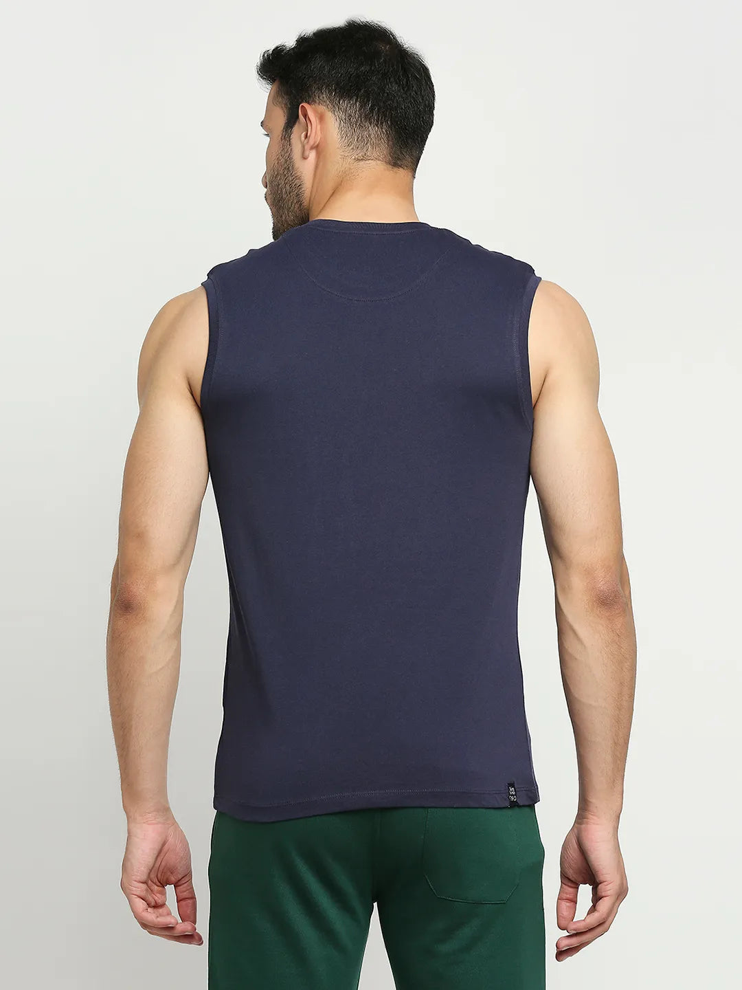 Blue Regular Fit Men's Sleevesles T-Shirt by Being Human Clothing