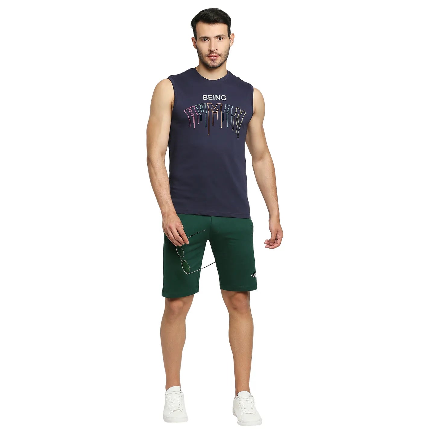 Blue Regular Fit Men's Sleevesles T-Shirt by Being Human Clothing