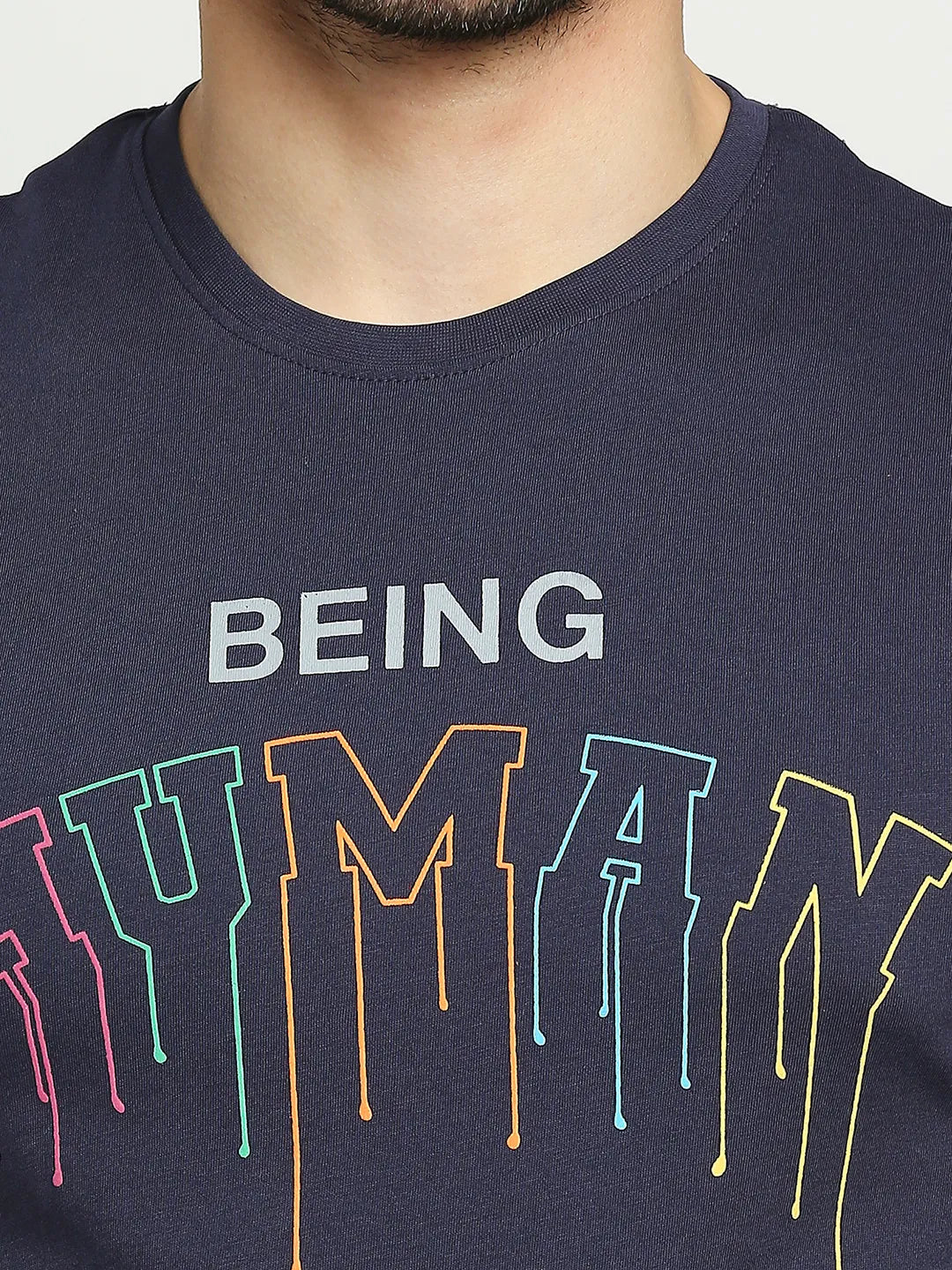 Blue Regular Fit Men's Sleevesles T-Shirt by Being Human Clothing