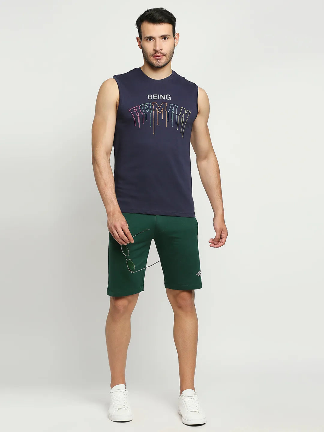 Blue Regular Fit Men's Sleevesles T-Shirt by Being Human Clothing