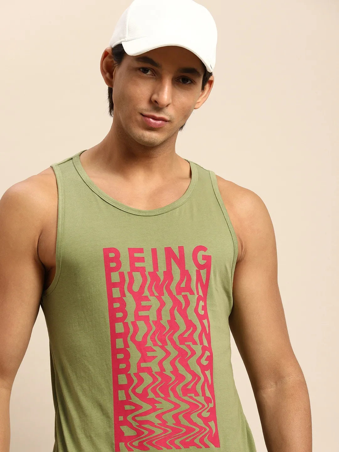 Green Regular Fit Men's Sleevesles T-Shirt by Being Human Clothing