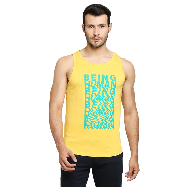 Yellow Sleeveless Round Neck Men's T-Shirt by Being Human Clothing