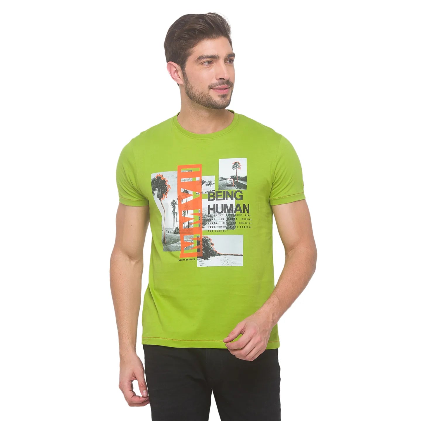 Being Human Clothing Men Regular Fit Crew Neck T-Shirts-Bean Green