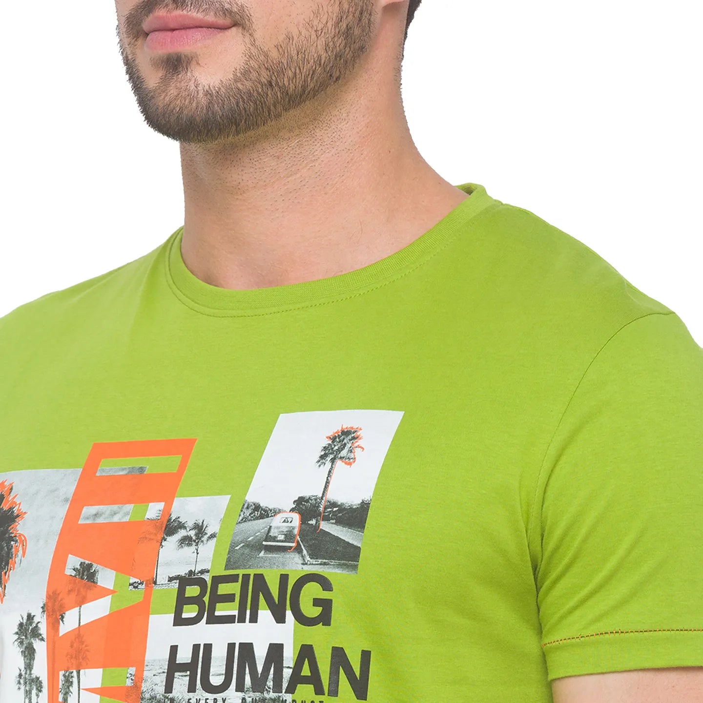 Being Human Clothing Men Regular Fit Crew Neck T-Shirts-Bean Green