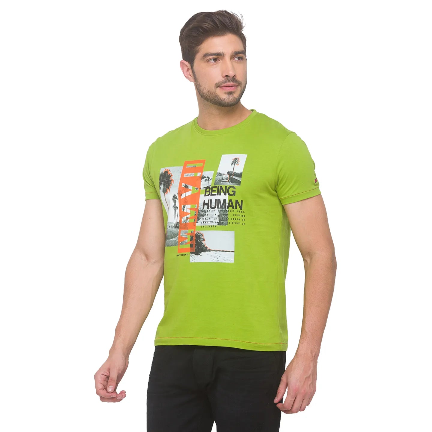Being Human Clothing Men Regular Fit Crew Neck T-Shirts-Bean Green