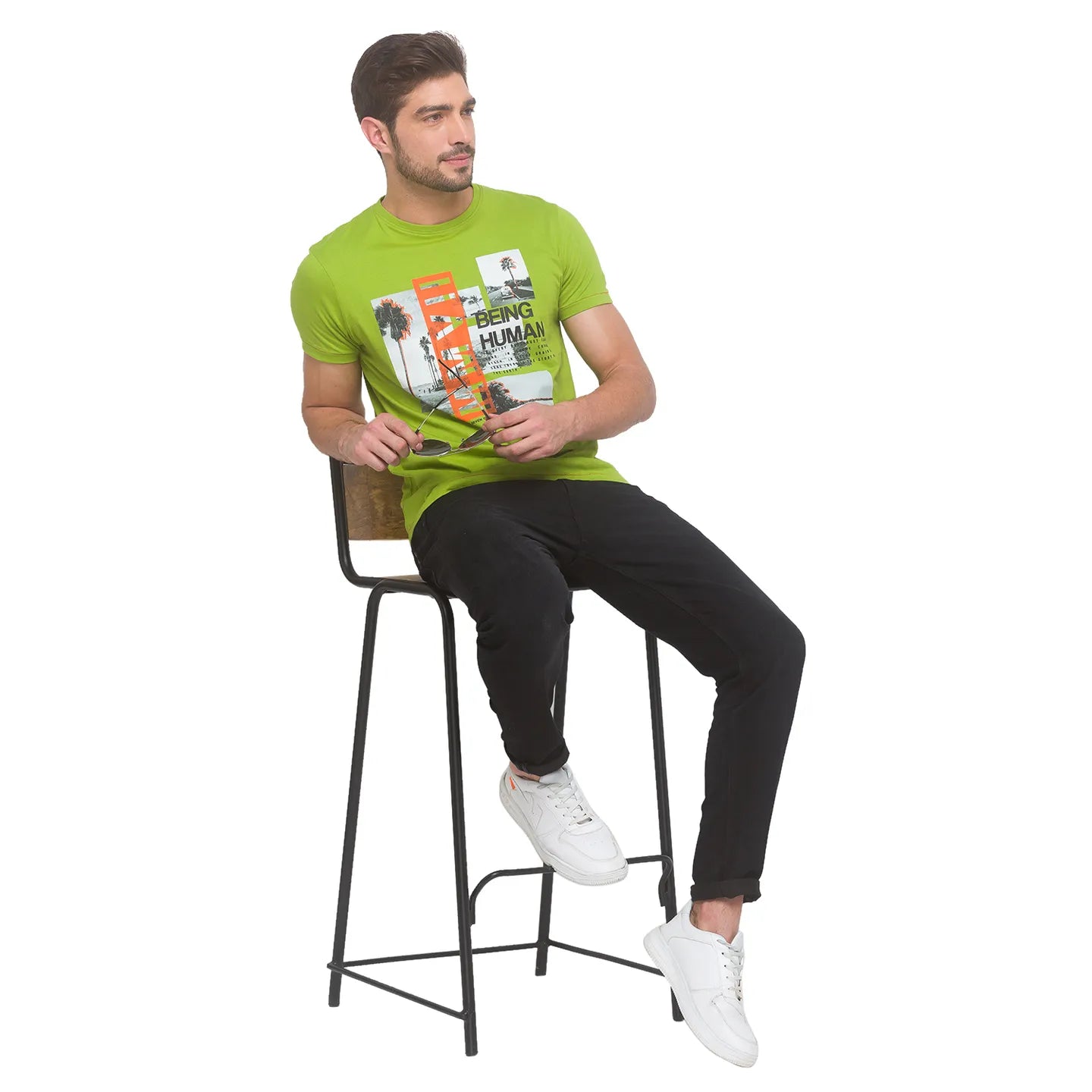 Being Human Clothing Men Regular Fit Crew Neck T-Shirts-Bean Green