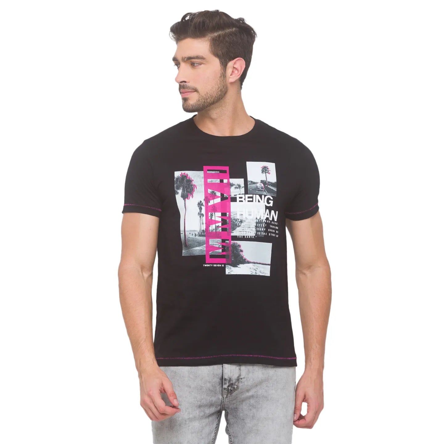 Being Human Clothing Men Regular Fit Crew Neck T-Shirts-Black