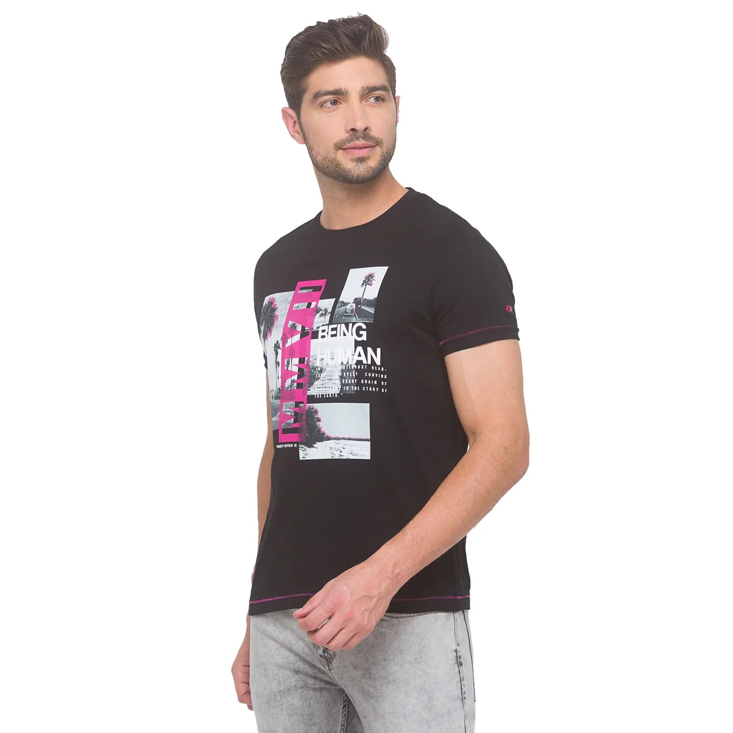 Being Human Clothing Men Regular Fit Crew Neck T-Shirts-Black