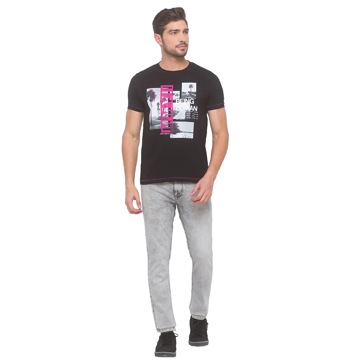 Being Human Clothing Men Regular Fit Crew Neck T-Shirts-Black