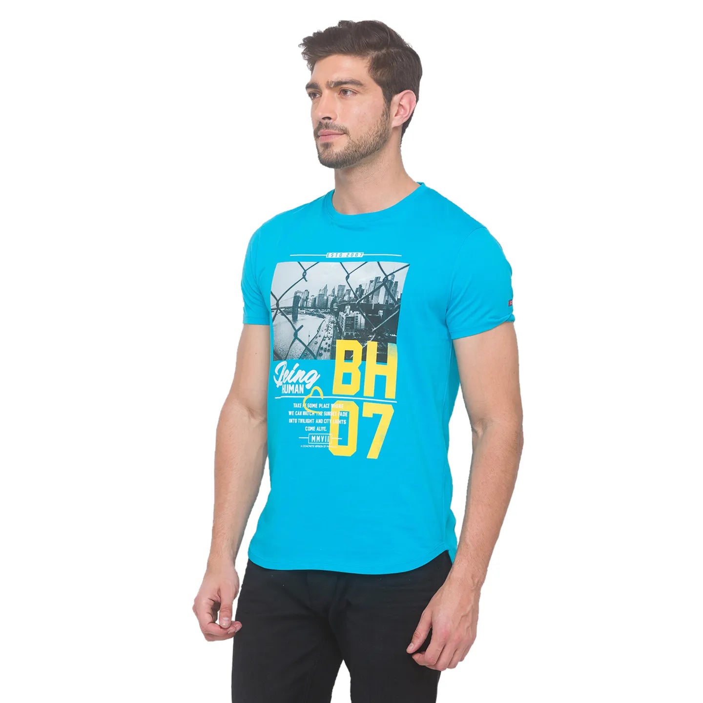 Scuba Blue Regular Fit Round Neck Men's T-Shirt by Being Human Clothing