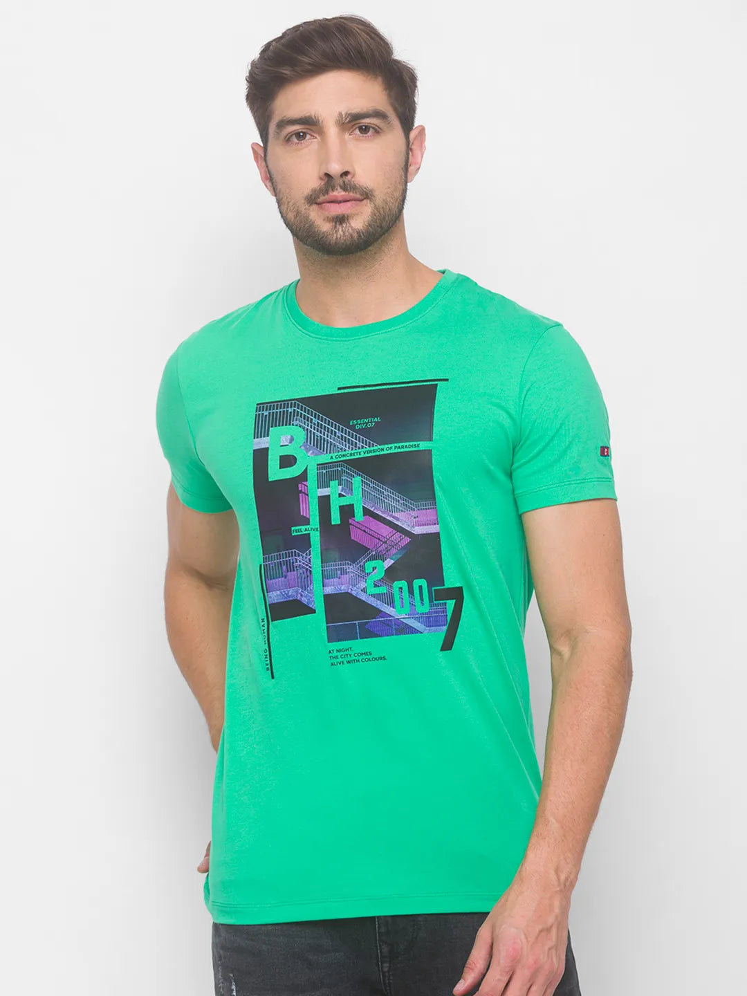 Being Human Clothing Men Regular Fit Crew Neck T-Shirts-Bean Green