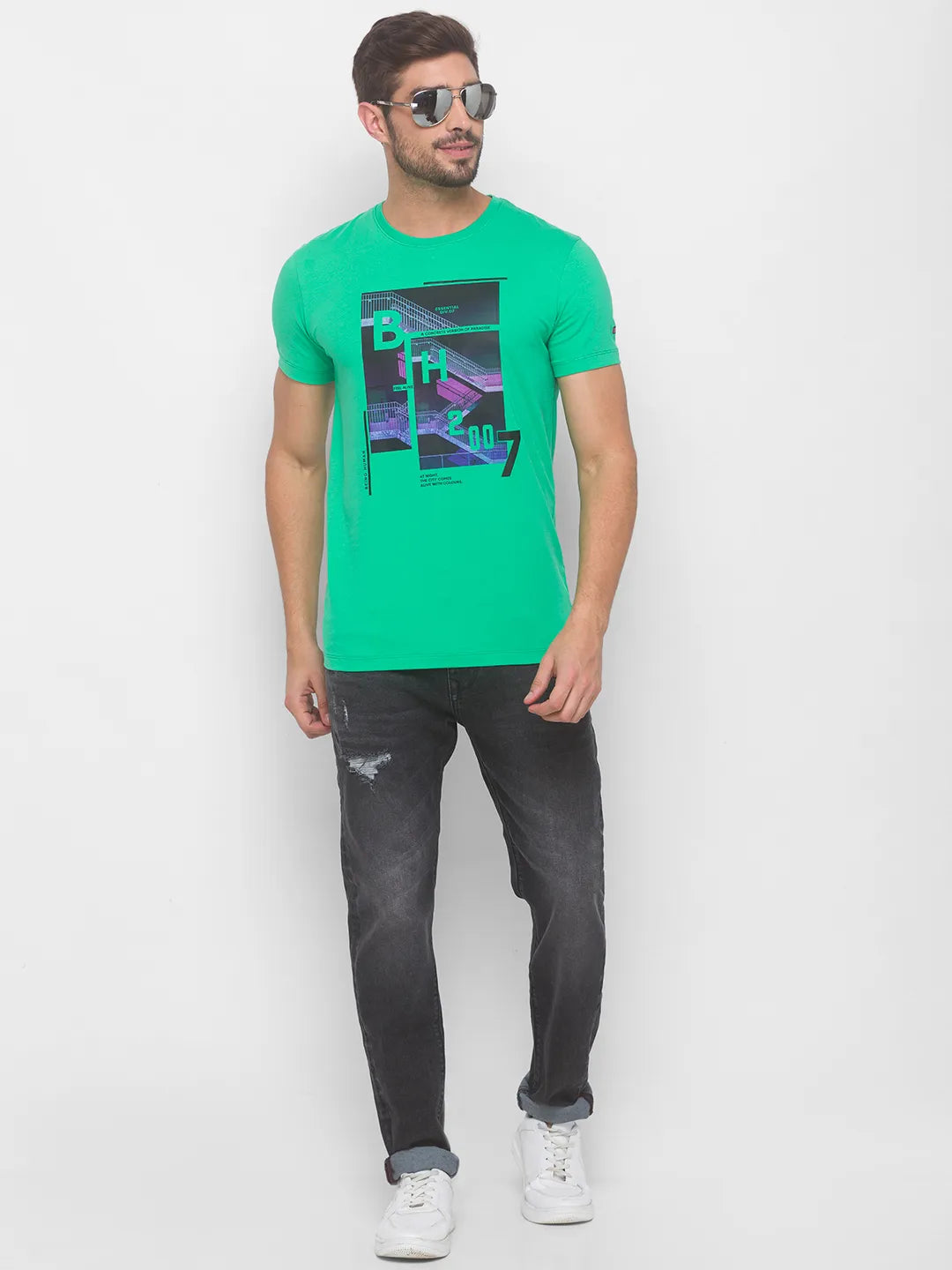 Being Human Clothing Men Regular Fit Crew Neck T-Shirts-Bean Green