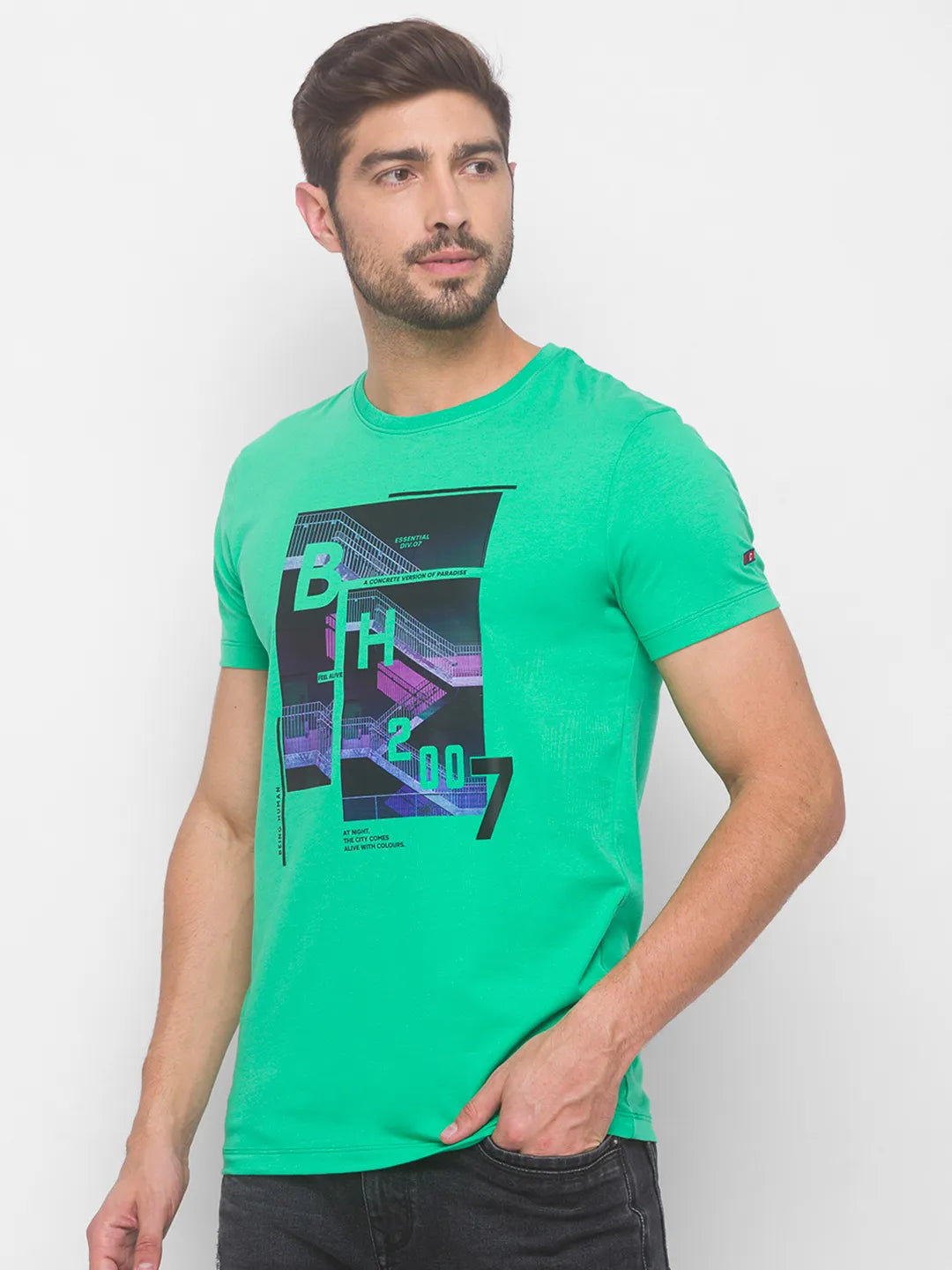 Being Human Clothing Men Regular Fit Crew Neck T-Shirts-Bean Green