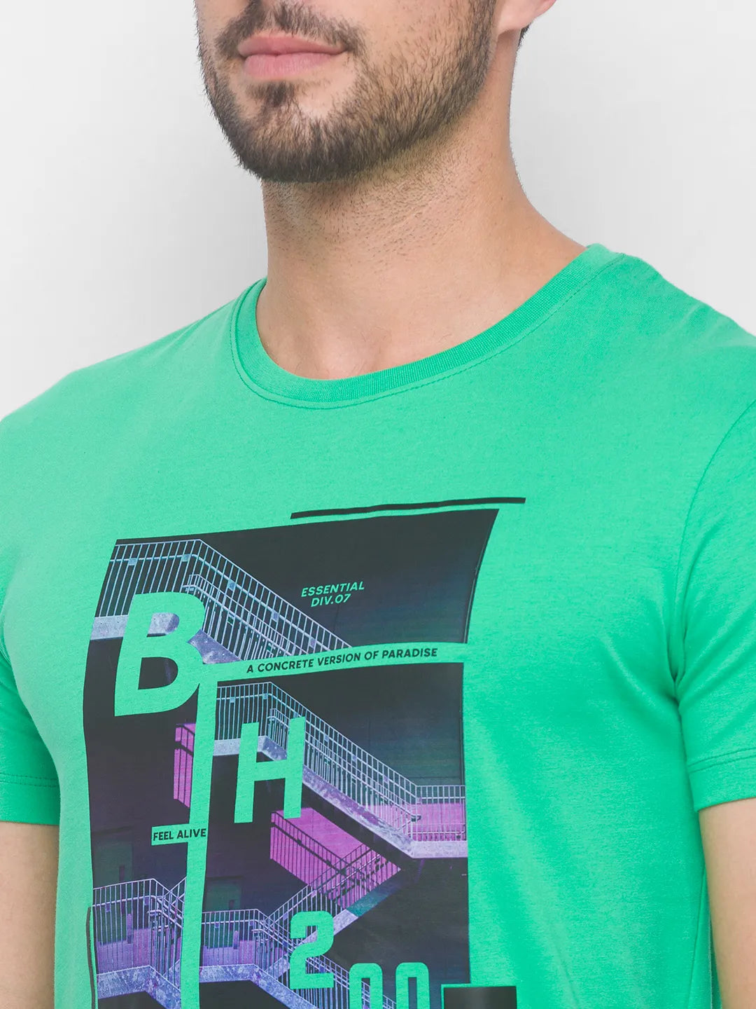 Being Human Clothing Men Regular Fit Crew Neck T-Shirts-Bean Green