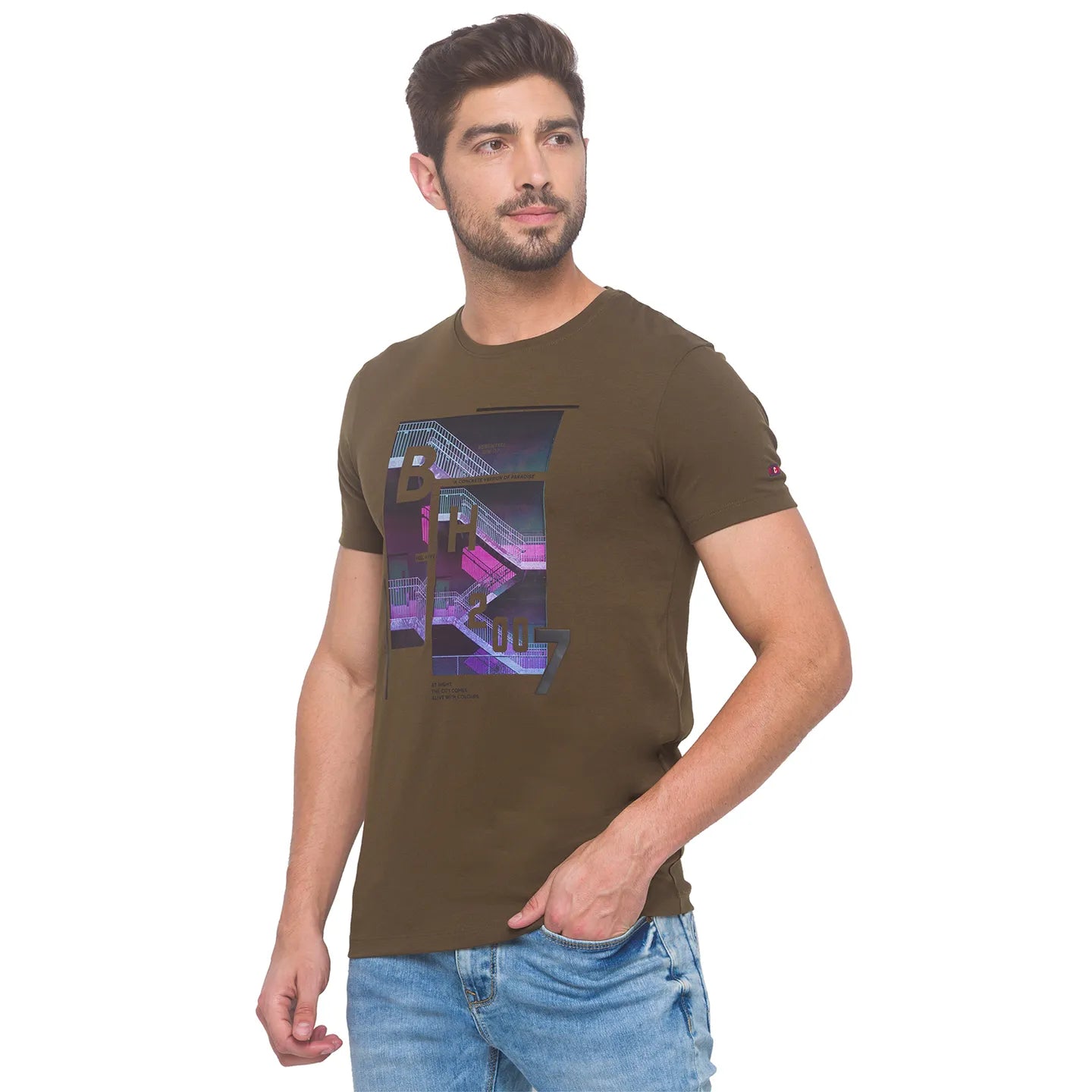 Being Human Clothing Men Regular Fit Crew Neck T-Shirts-Forest Green