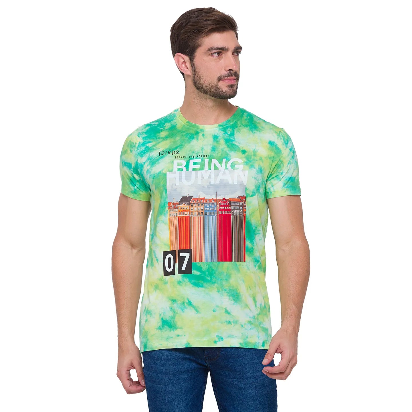 Green Regular Fit Men's Short Sleeves T-Shirt by Being Human Clothing