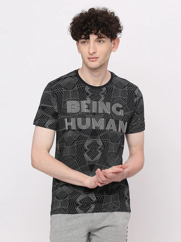 Black Regular Fit Men's Short Sleeves T-Shirt by Being Human Clothing