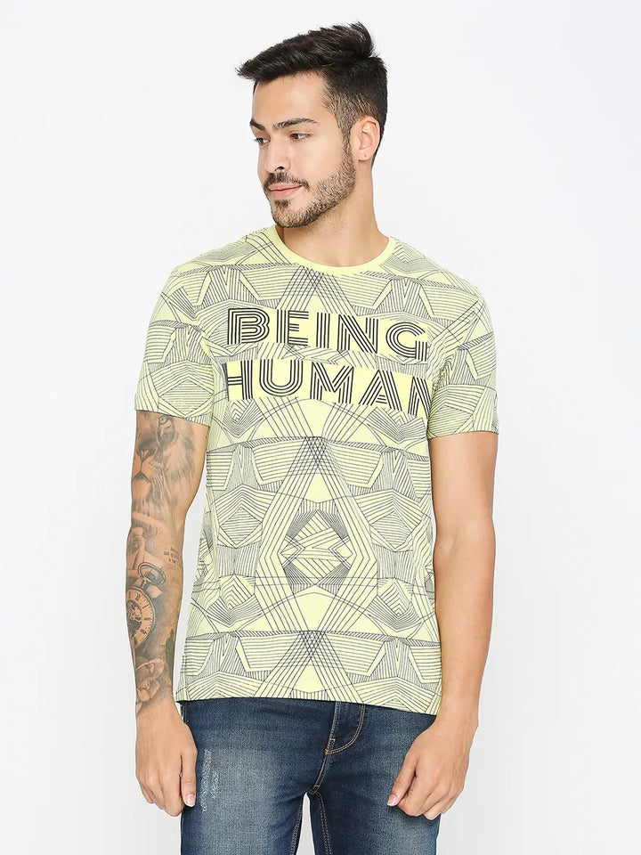Wax Yellow Regular Fit Round Neck Men's T-Shirt by Being Human Clothing