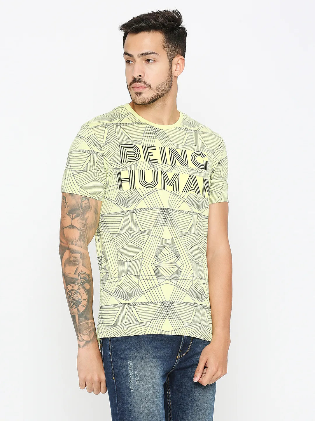 Being Human Clothing Men Regular T-Shirts-Wax Yellow