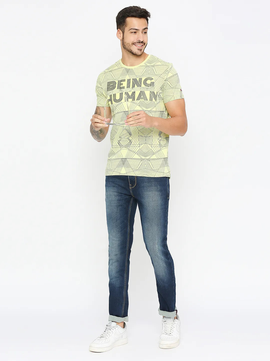 Being Human Clothing Men Regular T-Shirts-Wax Yellow