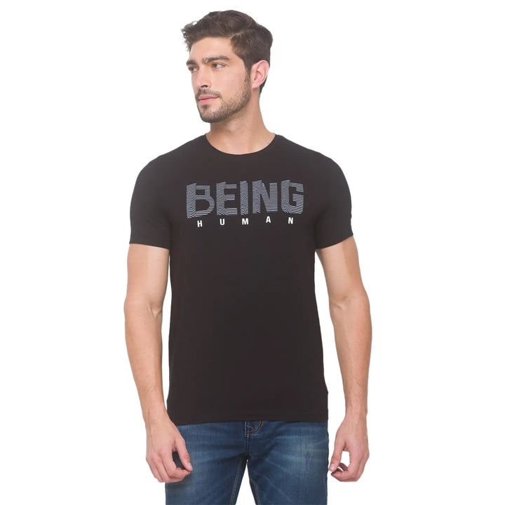 Black Regular Fit Round Neck Men's T-Shirt by Being Human Clothing