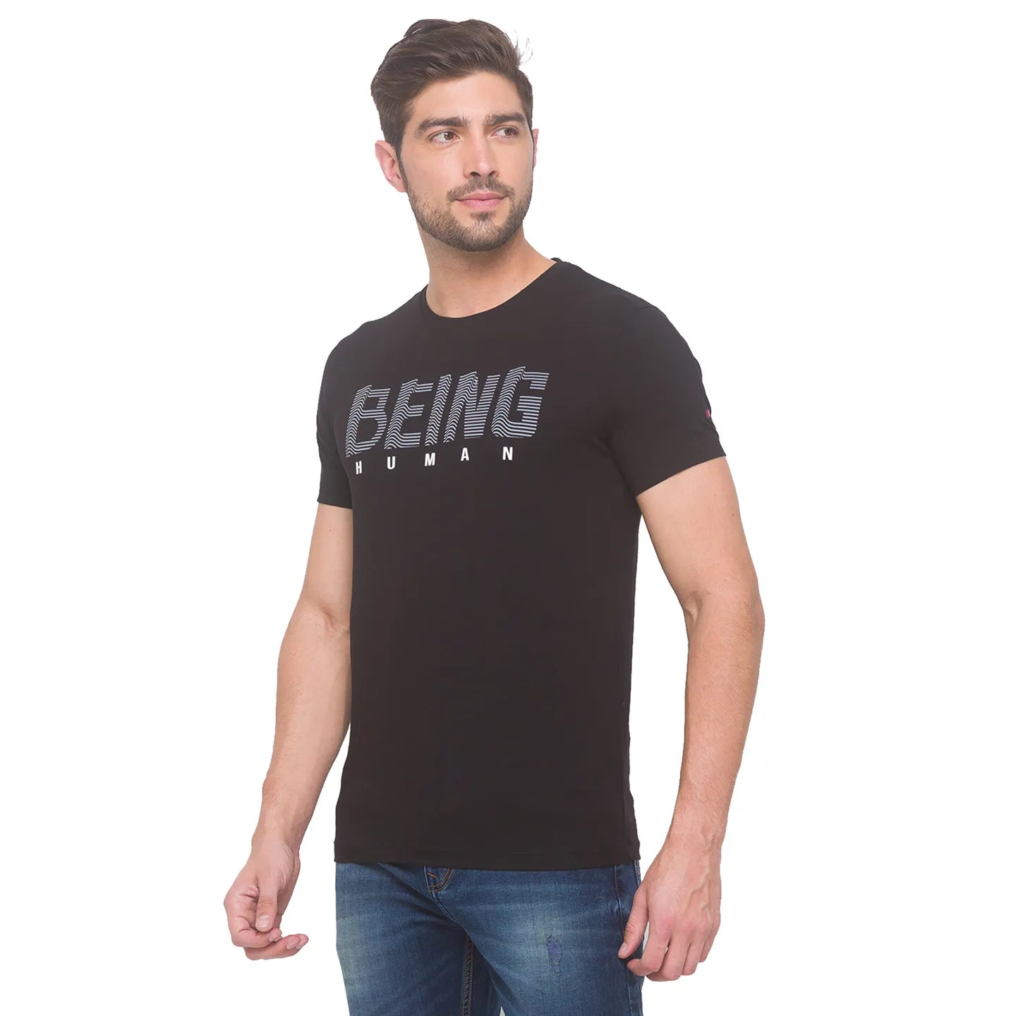 Black Regular Fit Round Neck Men's T-Shirt by Being Human Clothing